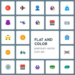 Modern Simple Set of transports, clothes, money, shopping Vector flat Icons. Contains such Icons as  cycle,  bicycle,  store, call,  world and more on grey background. Fully Editable. Pixel Perfect