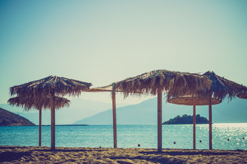 Sun parasols umbrellas on beach