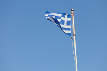 Greek flag waving o wind.