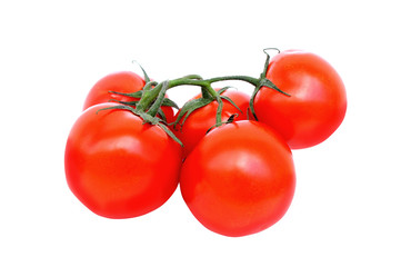 Bunch of ripe red tomato isolated on white background without shadow. Close up.