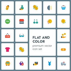 Modern Simple Set of transports, clothes, money, shopping Vector flat Icons. Contains such Icons as  bikini,  bus,  fashion,  box, money and more on grey background. Fully Editable. Pixel Perfect