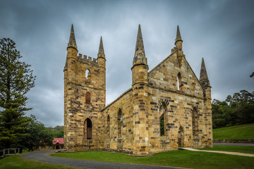 Fototapeta na wymiar Church buildings at Port Arthur penal colony world heritage site in Tasmania
