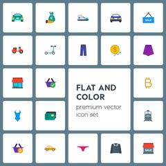 Modern Simple Set of transports, clothes, money, shopping Vector flat Icons. Contains such Icons as  card,  supermarket,  travel,  bitcoin and more on grey background. Fully Editable. Pixel Perfect