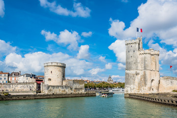 Towers of ancient fortress of La Rochelle France - obrazy, fototapety, plakaty