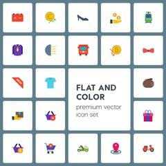 Modern Simple Set of transports, clothes, money, shopping Vector flat Icons. Contains such Icons as basket,  battery,  female,  car,  sign and more on grey background. Fully Editable. Pixel Perfect