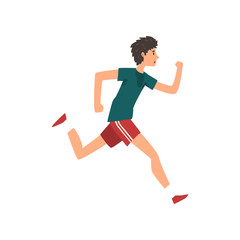 Fototapeta na wymiar Young sportive man running, active healthy lifestyle concept cartoon vector Illustration on a white background
