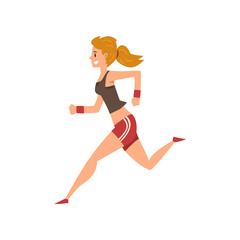 Fototapeta na wymiar Young woman running in sportswear, active healthy lifestyle concept cartoon vector Illustration on a white background