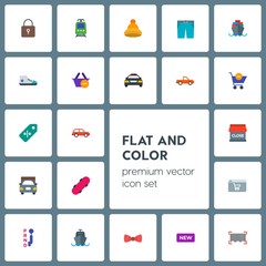 Fototapeta premium Modern Simple Set of transports, clothes, money, shopping Vector flat Icons. Contains such Icons as mystery, code, ocean, ship, tram, sea and more on grey background. Fully Editable. Pixel Perfect