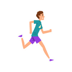 Young man running, active healthy lifestyle concept cartoon vector Illustration on a white background