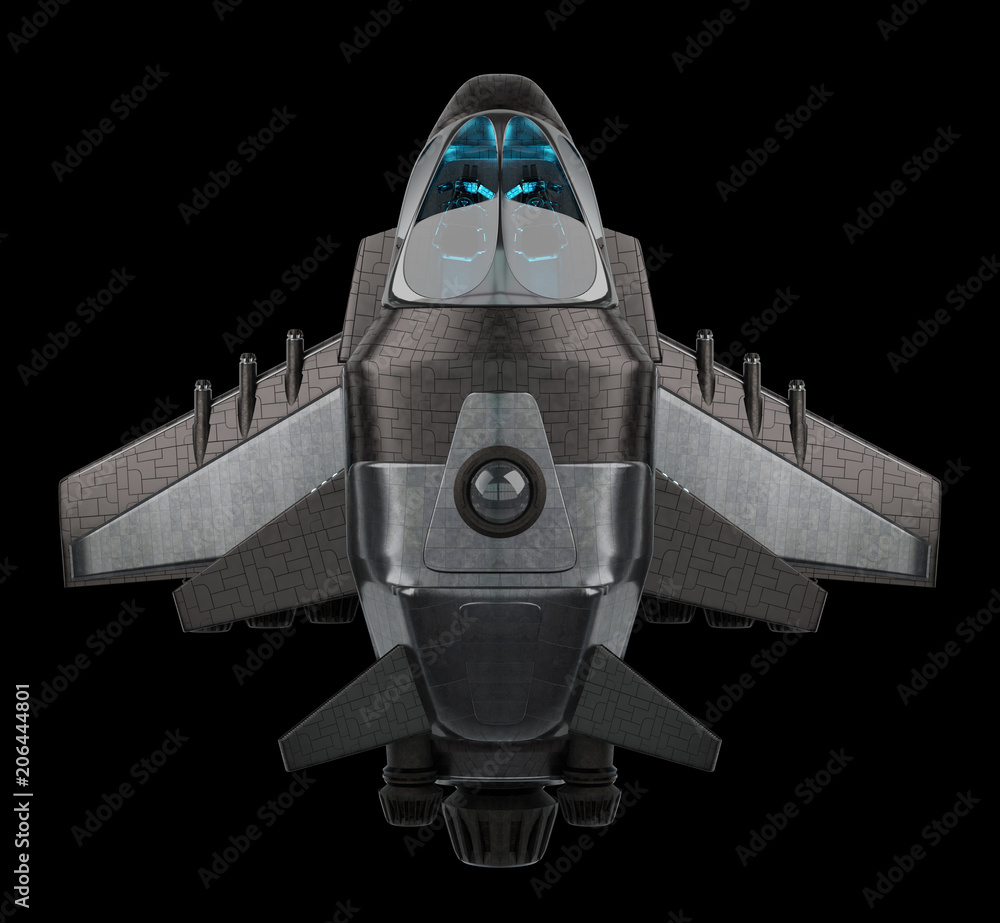 Aufkleber futuristic spacecraft isolated on black background 3d rendering