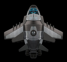 Futuristic spacecraft isolated on black background 3D rendering