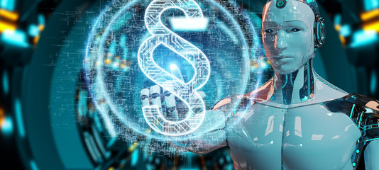 White robot using law paragraph digital hologram 3D rendering