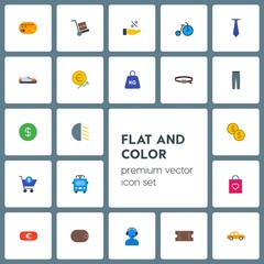 Modern Simple Set of transports, clothes, money, shopping Vector flat Icons. Contains such Icons as  coupon,  banner,  operator,  industry and more on grey background. Fully Editable. Pixel Perfect