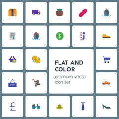 Modern Simple Set of transports, clothes, money, shopping Vector flat Icons. Contains such Icons as  freight,  business,  currency, fashion and more on grey background. Fully Editable. Pixel Perfect