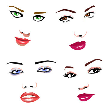 set of women faces icons