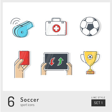 Set of football / soccer icons on the white background. Universal colorfull icons to use in web and mobile app.