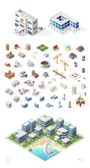 Set of Isolated High Quality Isometric City Elements on White Background