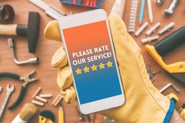 Please rate our service message on smartphone screen