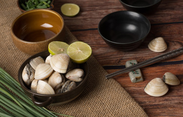 Close-up of steamed clams