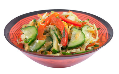 Salad with red sweet pepper, cabbage, cucumber, carrot oil and lemon juice