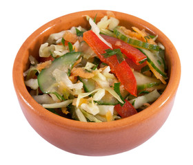 Salad with red sweet pepper, cabbage, cucumber, carrot oil and lemon juice
