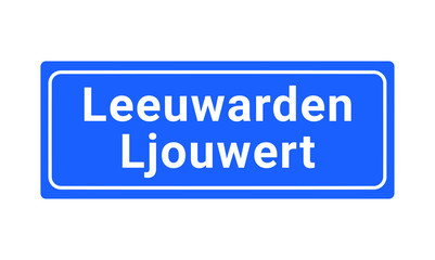 Blue And White City Sign Of Leeuwarden