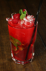Cocktail Mojito (lime, peppermint, homemade lemonade, strawberry syrup and fruit strawberry puree)
