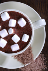 white Cup with hot chocolate with marshmallows