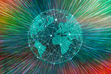 Obraz premium Abstract world map consisting of points and lines, representing a global network connection, an international meaning, a sense of science and technology.