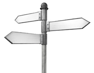 3D illustration of crossroads signpost indicating travel or indecision