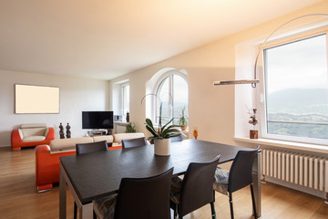 Living room with leather and parquet design sofa