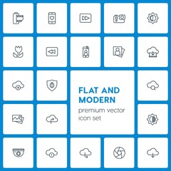 Modern Simple Set of cloud and networking, security, video, photos Vector outline Icons. Contains such Icons as  scroll,  bright, cloud,  old and more on dark background. Fully Editable. Pixel Perfect