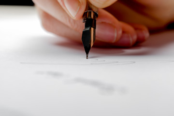Antique fountain pen writing