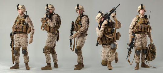 Soldier in camouflage holding rifle
