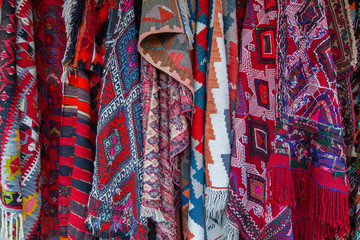 Oriental carpets in street market