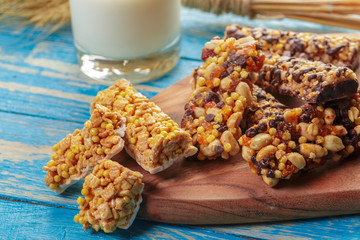 Granola bar on wooden background