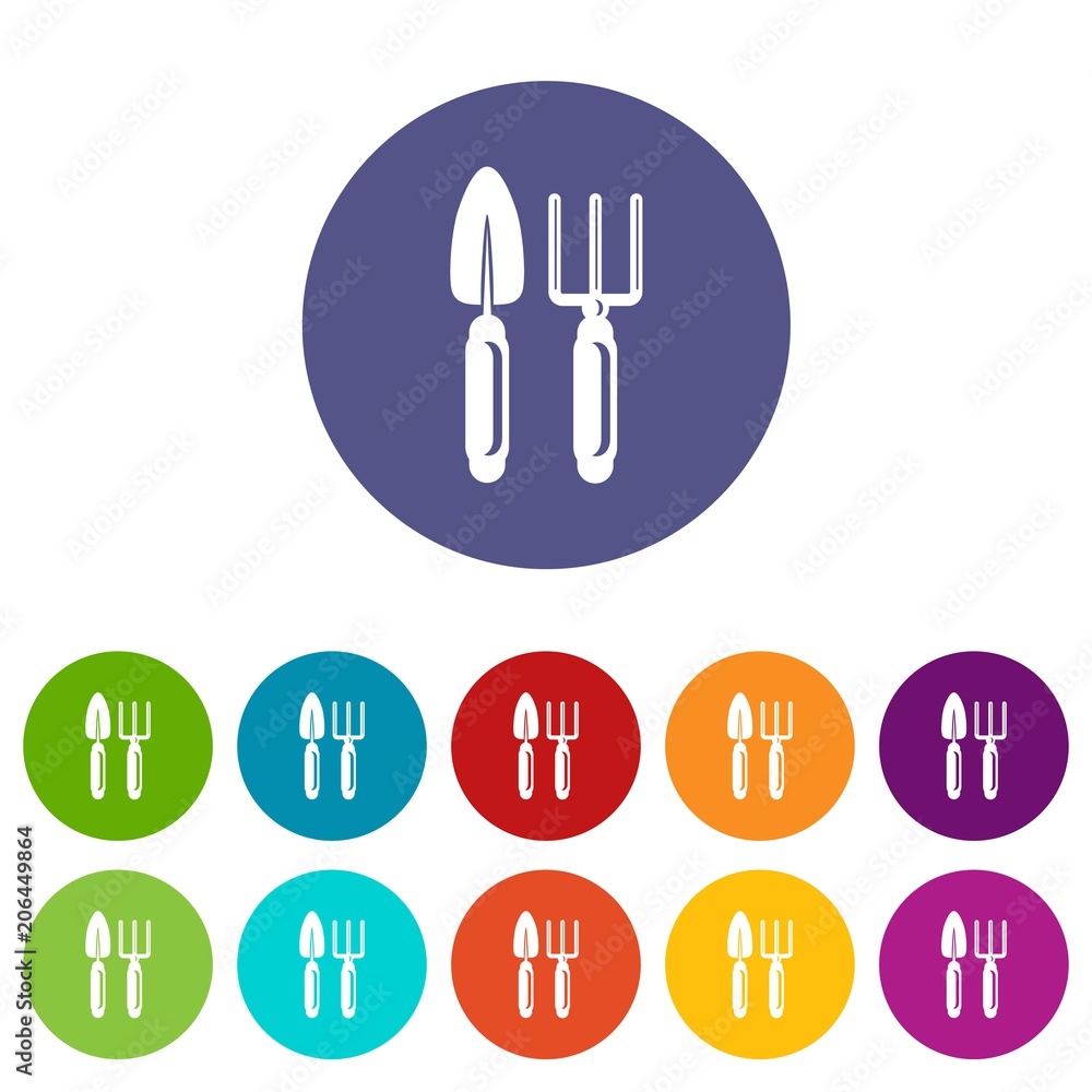Aufkleber garden tools icons color set vector for any web design on white background