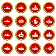 Submarine icons set. Simple illustration of 16 submarine vector icons for web