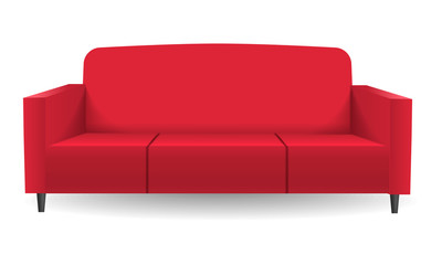Red sofa mockup. Realistic illustration of red sofa vector mockup for web design isolated on white background