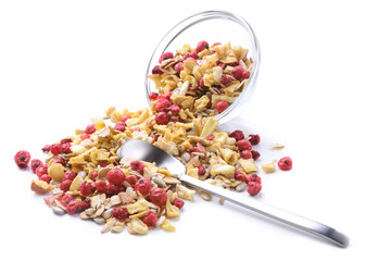 Muesli with red fruits and apple