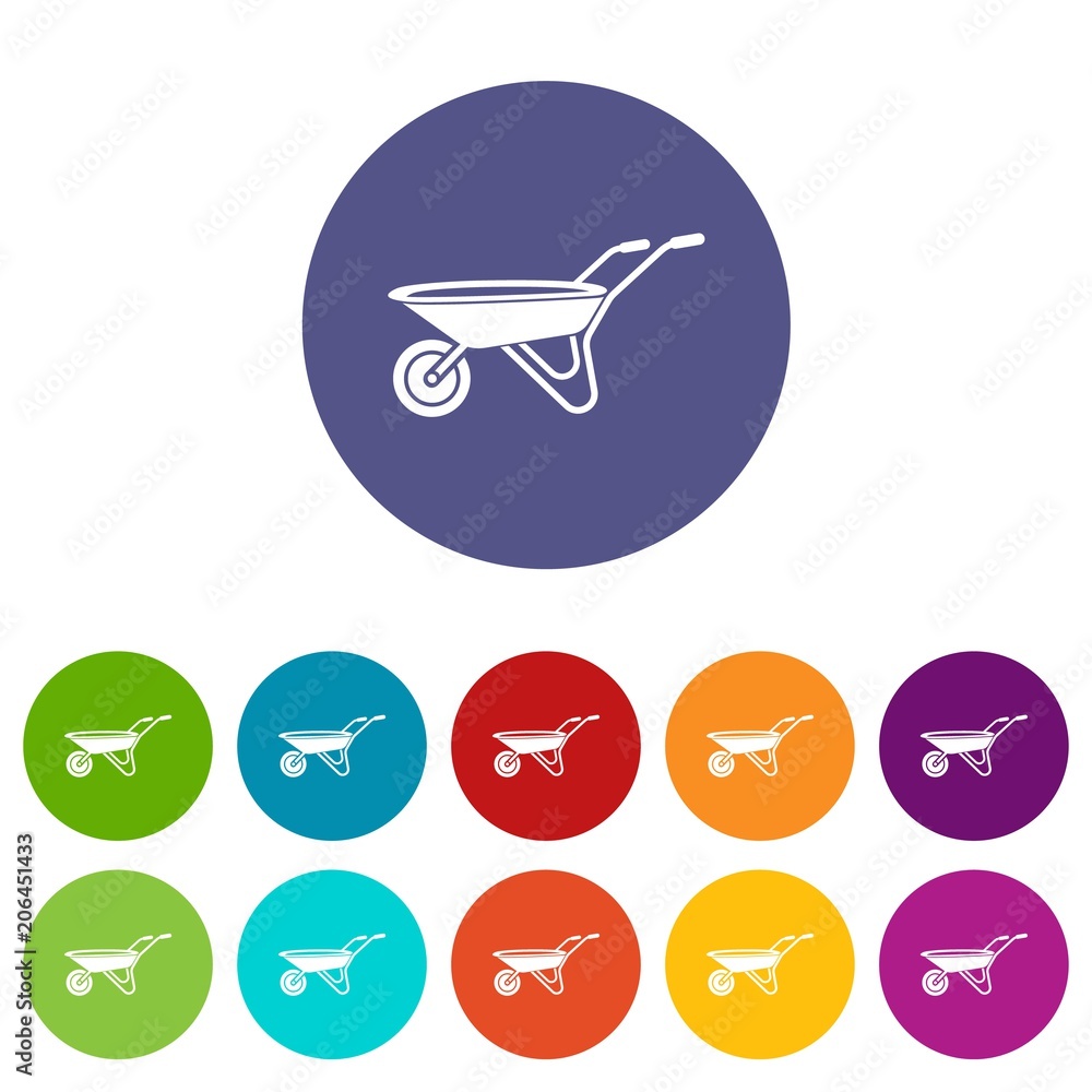 Poster wheelbarrow icons color set vector for any web design on white background