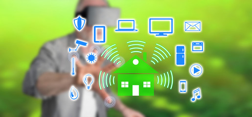 Man touching a smart home concept