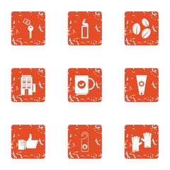 Guesthouse industry icons set. Grunge set of 9 guesthouse industry vector icons for web isolated on white background