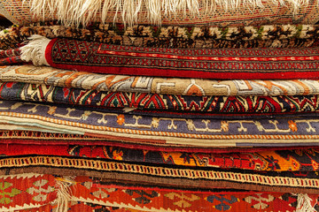 Oriental carpets in street market