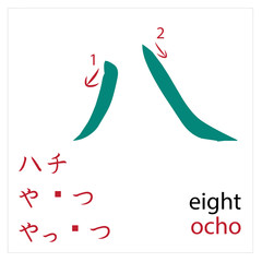 Eight. Japanese flash card vector design for students