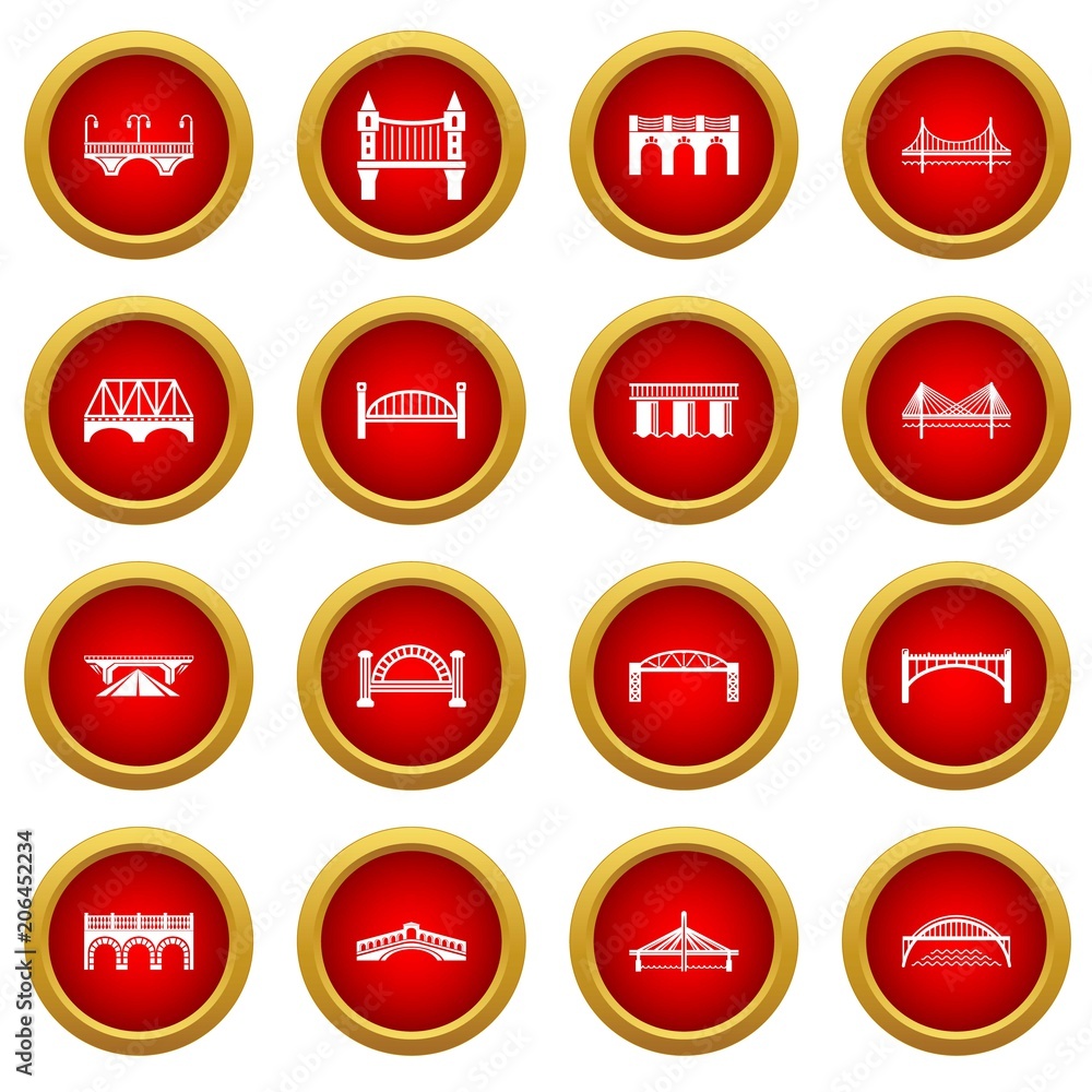 Aufkleber Bridge icons set. Simple illustration of 16 bridge icons set vector icons for web