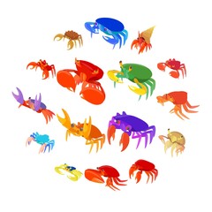 Naklejka premium Crab icons set in cartoon style. Seafood set collection vector illustration