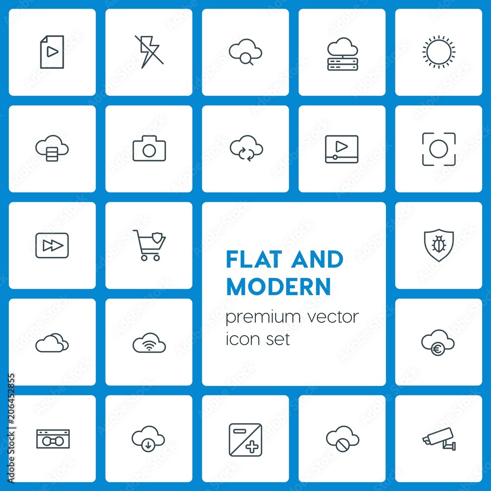 Aufkleber modern simple set of cloud and networking, security, video, photos vector outline icons. contains su