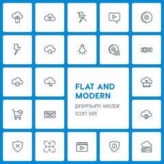 Modern Simple Set of cloud and networking, security, video, photos Vector outline Icons. Contains such Icons as error, disability,  transfer and more on dark background. Fully Editable. Pixel Perfect