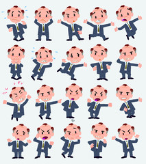 Cartoon character old businessman. Set with different postures, attitudes and poses, always in negative attitude, doing different activities in vector vector illustrations.